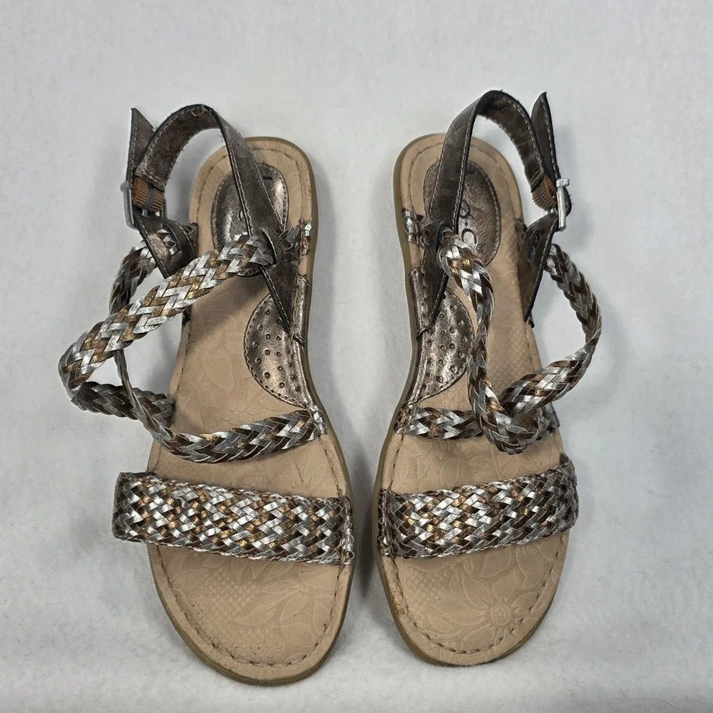B.O.C. Women's Sz 7M Gold Silver Braided Strap Sandals
